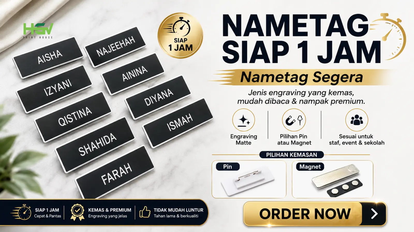Nametag Engraving Siap Dalam 1-2 Jam