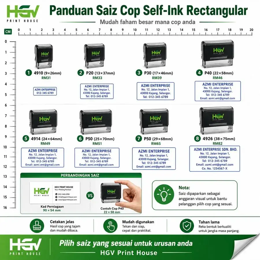 Panduan Saiz Self-Ink Rectangular