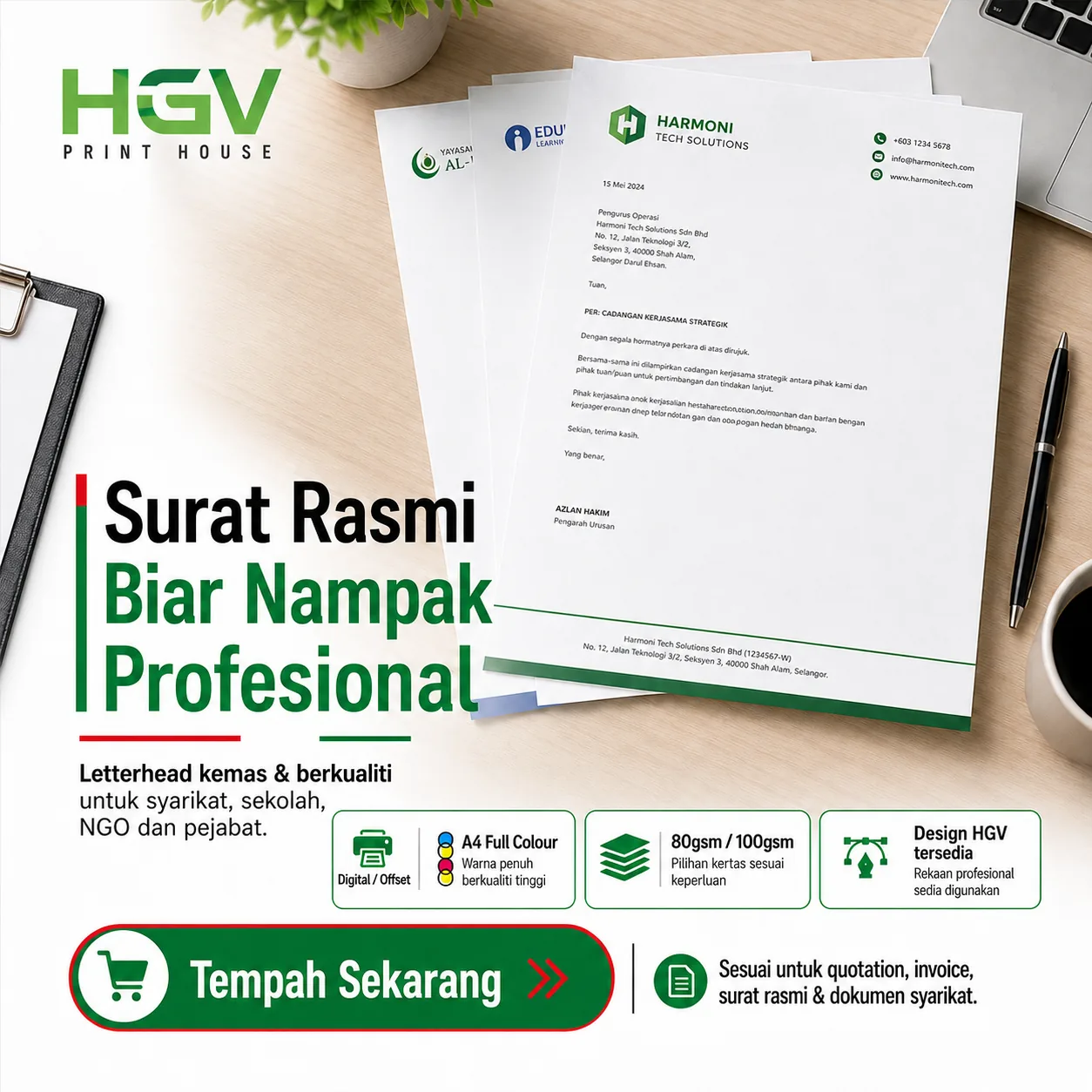 Letterhead surat rasmi profesional — HGV Print House