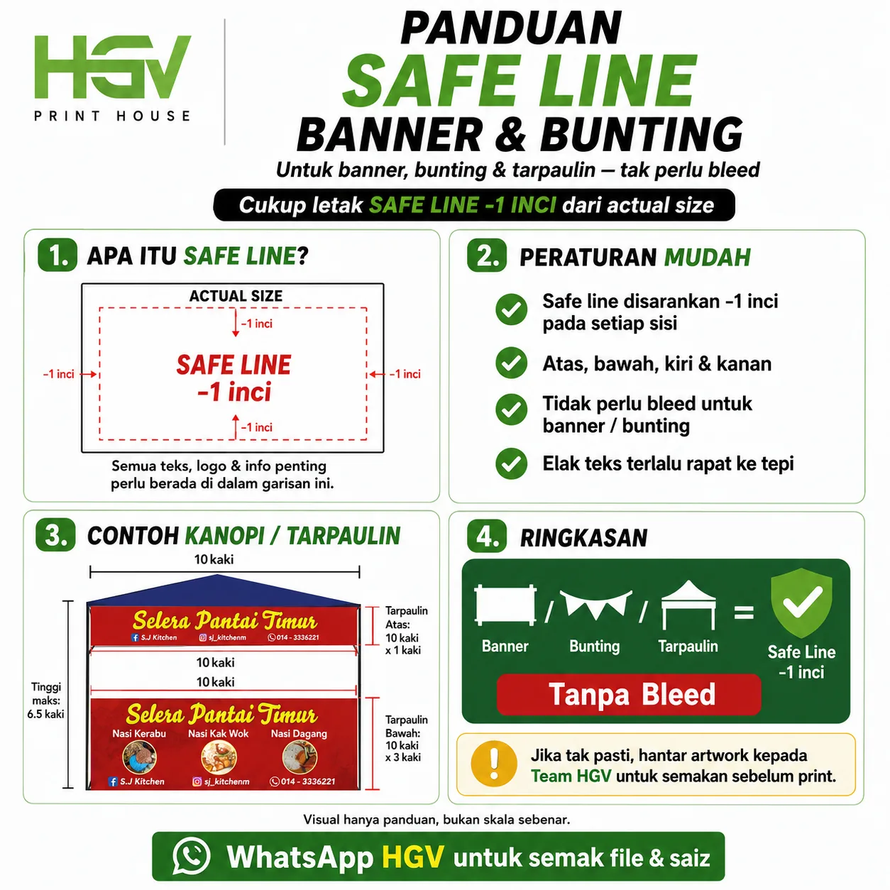 Panduan safe line banner & bunting — safe line -1 inci tanpa bleed